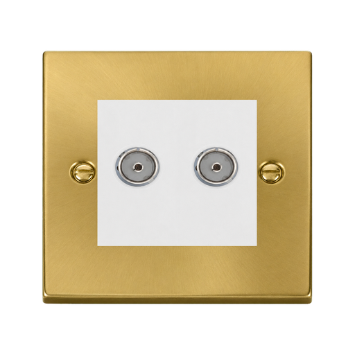 Front view of Click Deco Satin Brass Double Isolated TV Socket