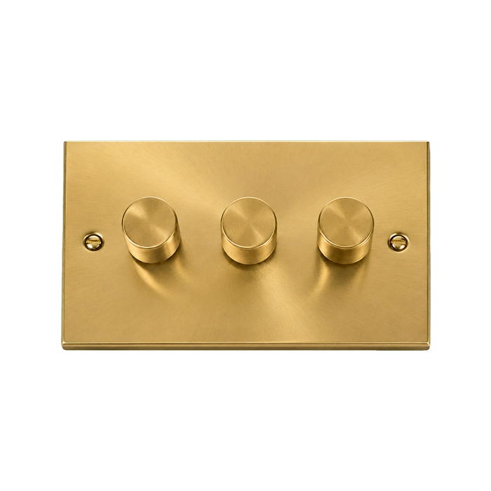 Click Deco Satin Brass 3G LED Dimmer Switch VPSB163