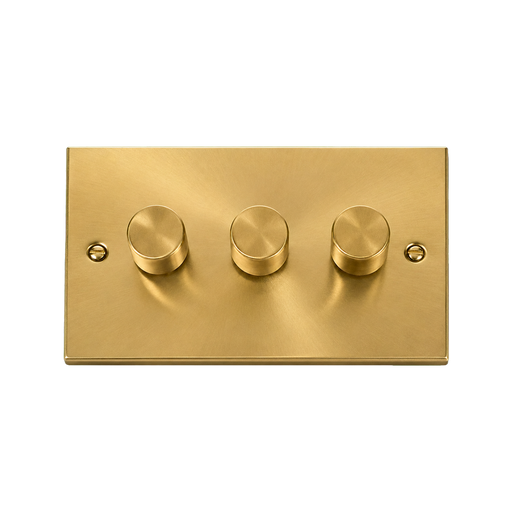 Front view of Click Deco Satin Brass 3G LED Dimmer Switch