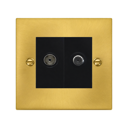 Front view of Click Deco Satin Brass TV and Satellite Socket