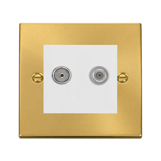 Front view of Click Deco Satin Brass TV and Satellite Socket
