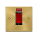 Front view of Click Deco Satin Brass 45A Cooker Switch with Neon