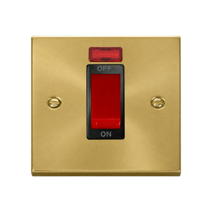 Click Deco Satin Brass 45A Cooker Switch with Neon VPSB201BK