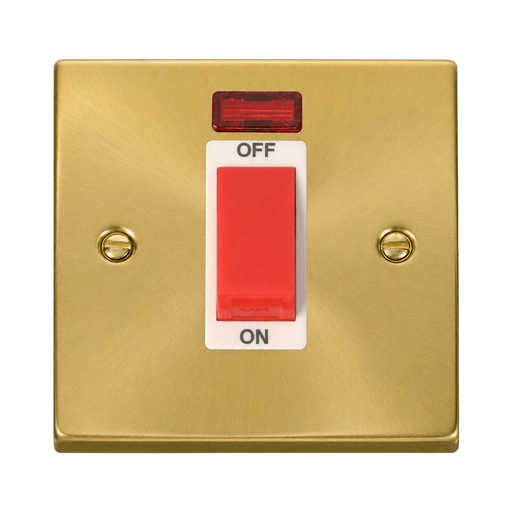 Click Deco Satin Brass 45A Cooker Switch with Neon VPSB201WH