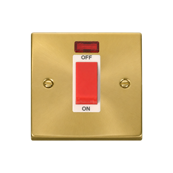 Click Deco Satin Brass 45A Cooker Switch with Neon VPSB201WH