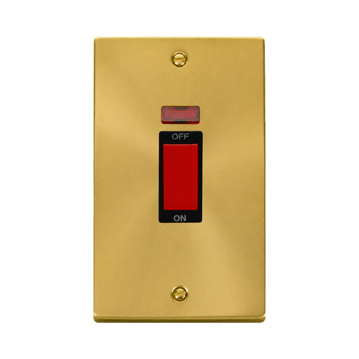 Click Deco Satin Brass 45A Cooker Switch with Neon VPSB203BK