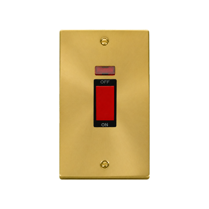 Click Deco Satin Brass 45A Cooker Switch with Neon VPSB203BK