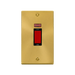 Front view of Click Deco Satin Brass 45A Cooker Switch with Neon