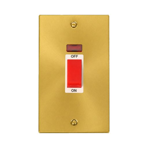 Click Deco Satin Brass 45A Cooker Switch with Neon VPSB203WH