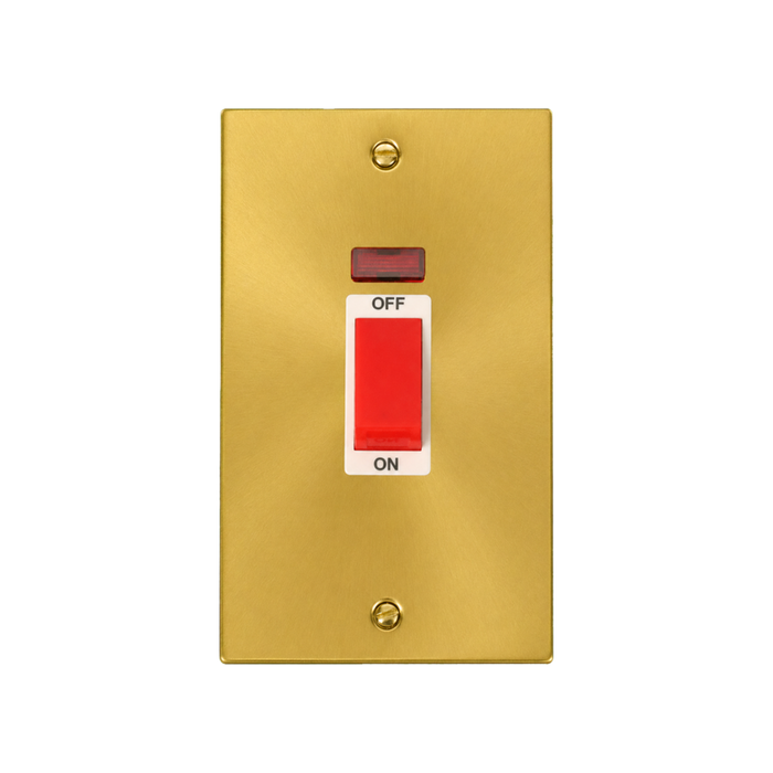 Click Deco Satin Brass 45A Cooker Switch with Neon VPSB203WH