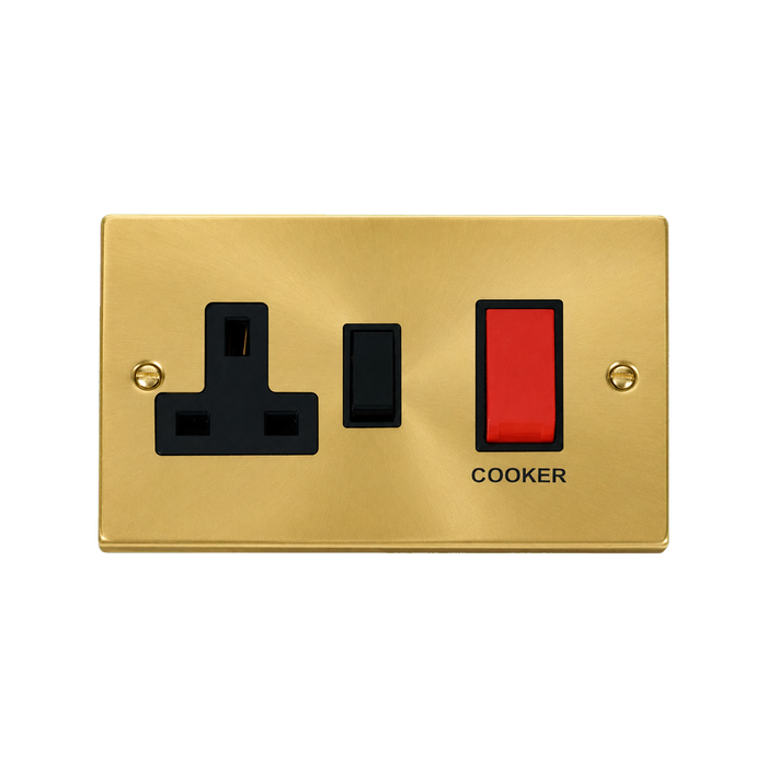 Click Deco Satin Brass 45A Cooker Switch with 13A Socket VPSB204BK