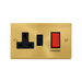Front view of Click Deco Satin Brass 45A Cooker Switch with 13A Socket