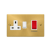 Front view of Click Deco Satin Brass 45A Cooker Switch with 13A Socket