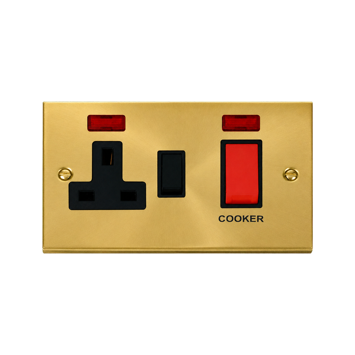 Click Deco Satin Brass 45A Cooker Switch with 13A Socket VPSB205BK