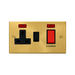 Front view of Click Deco Satin Brass 45A Cooker Switch with 13A Socket