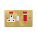 Front view of Click Deco Satin Brass 45A Cooker Switch with 13A Socket