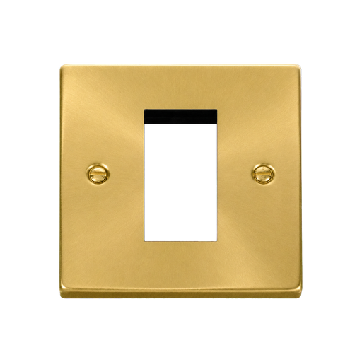 Front view of Click Deco Satin Brass Single Aperture Media Module