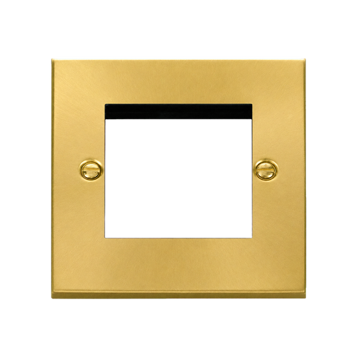 Front view of Click Deco Satin Brass Twin Aperture Media Module