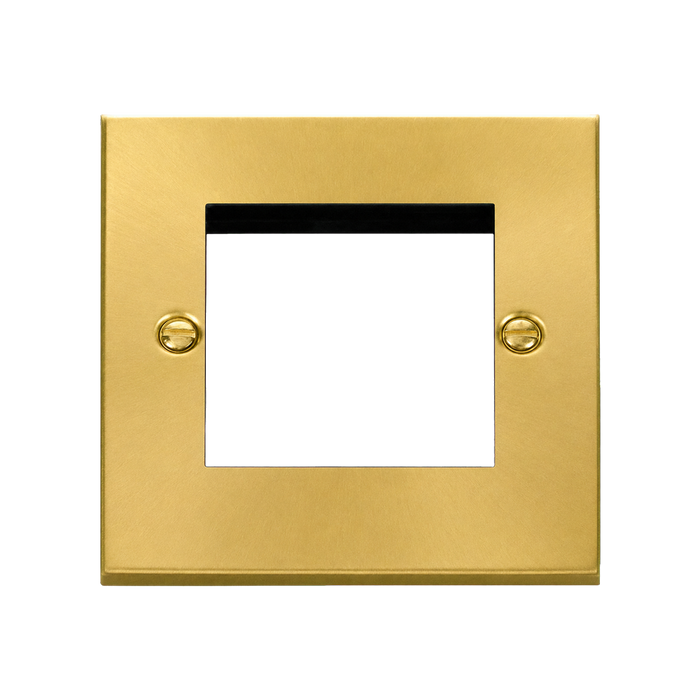 Front view of Click Deco Satin Brass Twin Aperture Media Module