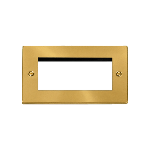Front view of Click Deco Satin Brass Quad Aperture Media Module