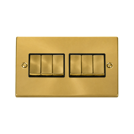 Front view of Click Deco Satin Brass 6G Light Switch