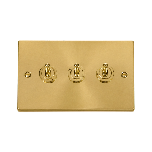 Front view of Click Deco Satin Brass 3G Toggle Switch