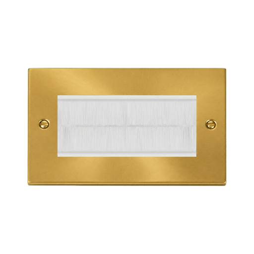 Front view of Click Deco Satin Brass 4G Cable Brush Outlet