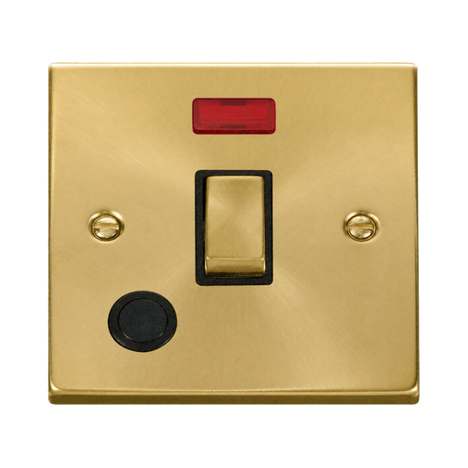 Click Deco Satin Brass 20A Double Pole Switch with Neon and Flex VPSB523BK