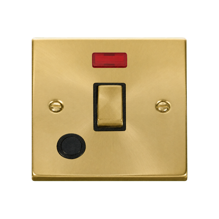 Click Deco Satin Brass 20A Double Pole Switch with Neon and Flex VPSB523BK
