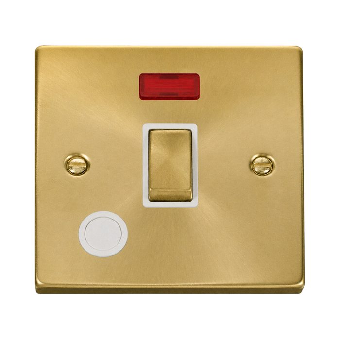 Click Deco Satin Brass 20A Double Pole Switch with Neon and Flex VPSB523WH