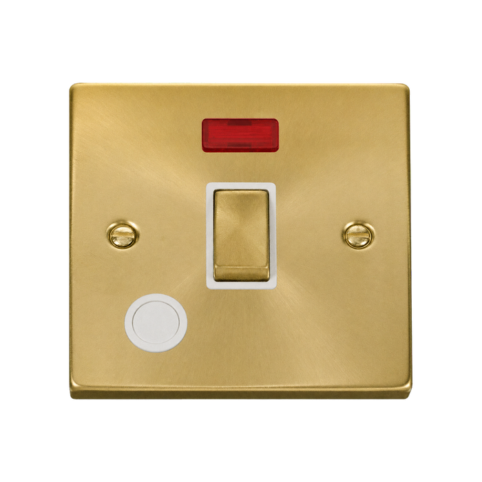 Click Deco Satin Brass 20A Double Pole Switch with Neon and Flex VPSB523WH