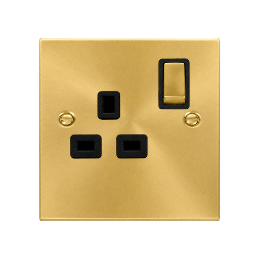 Front view of Click Deco Satin Brass 13A Single Socket