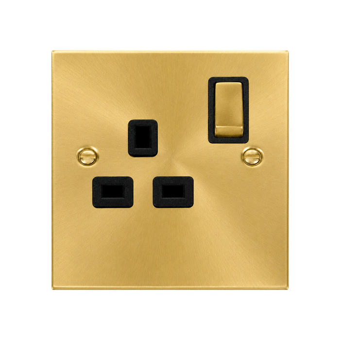 Click Deco Satin Brass 13A Single Socket VPSB535BK