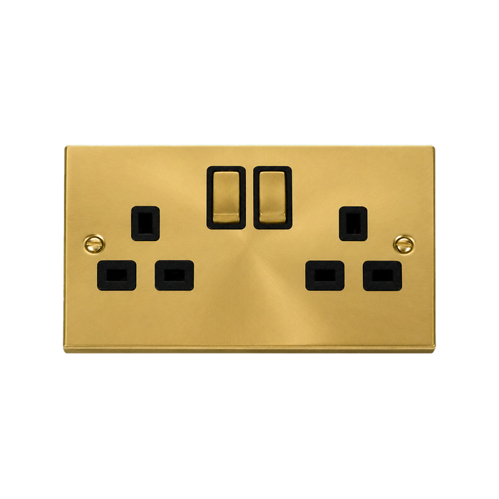 Click Deco Satin Brass 13A Double Socket VPSB536BK