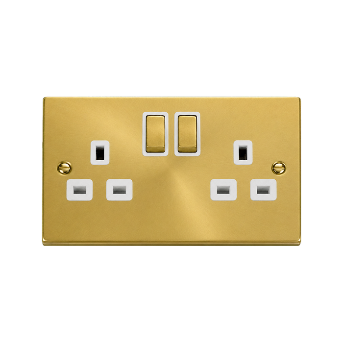Click Deco Satin Brass 13A Double Socket VPSB536WH