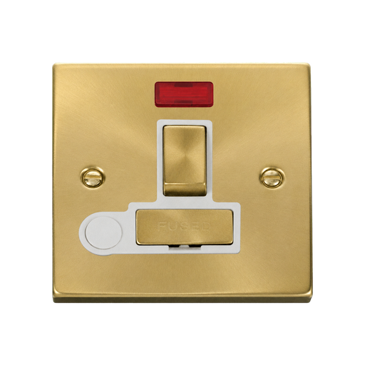Front view of Click Deco Satin Brass 13A Switched Spur with Flex and Neon