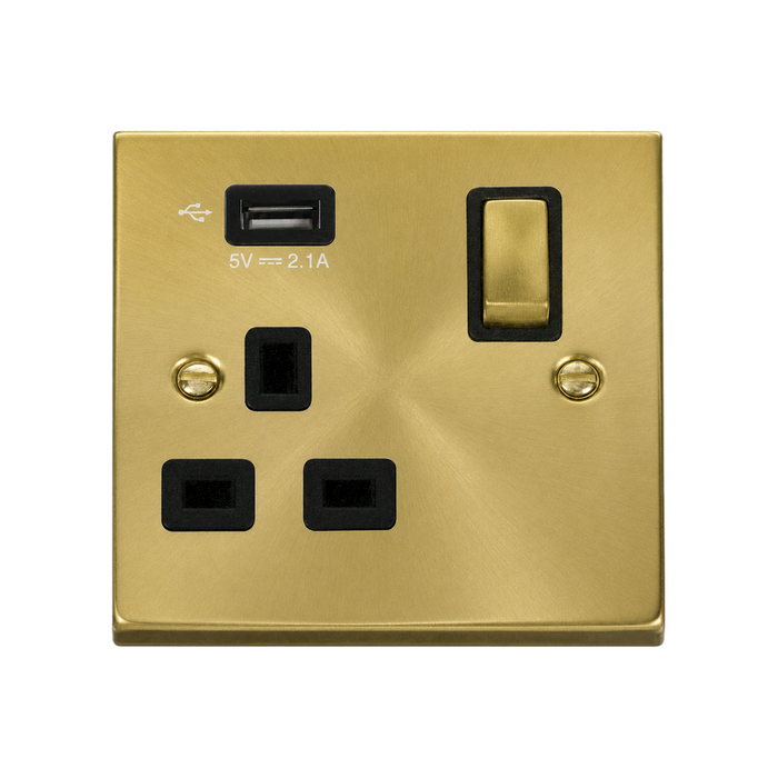 Click Deco Satin Brass 13A Single USB Socket VPSB571UBK