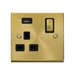 Front view of Click Deco Satin Brass 13A Single USB Socket