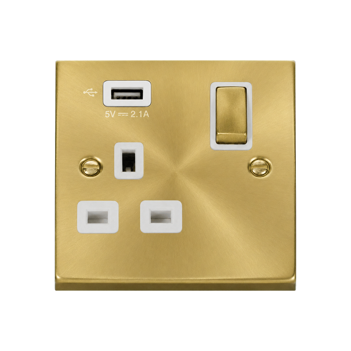 Click Deco Satin Brass 13A Single USB Socket VPSB571UWH