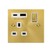 Front view of Click Deco Satin Brass VPSB585WH 13A Single A+C USB Socket