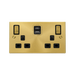 Front view of Click Deco Satin Brass 13A Double A+C USB Socket