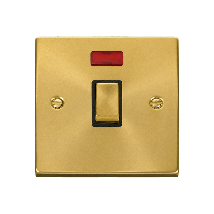 Click Deco Satin Brass 20A Double Pole Switch with Neon VPSB723BK
