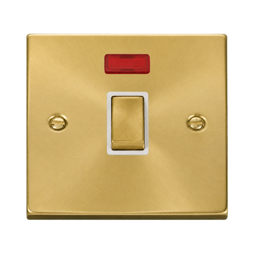 Click Deco Satin Brass 20A Double Pole Switch with Neon VPSB723WH