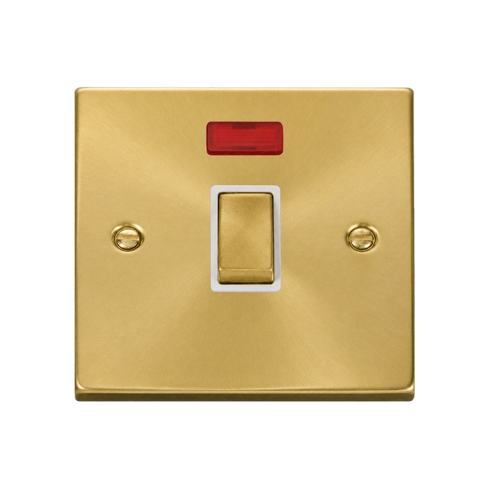 Click Deco Satin Brass 20A Double Pole Switch with Neon VPSB723WH
