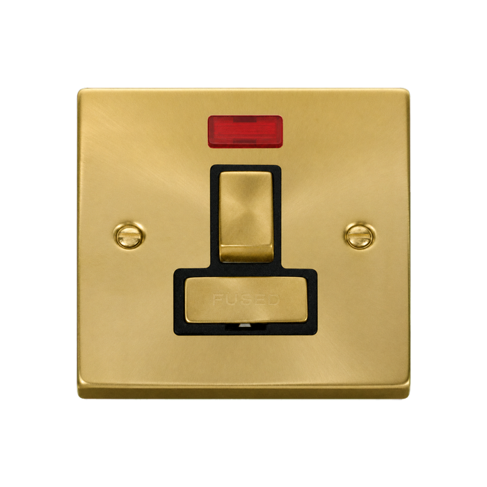 Click Deco Satin Brass 13A Switched Spur with Neon VPSB752BK