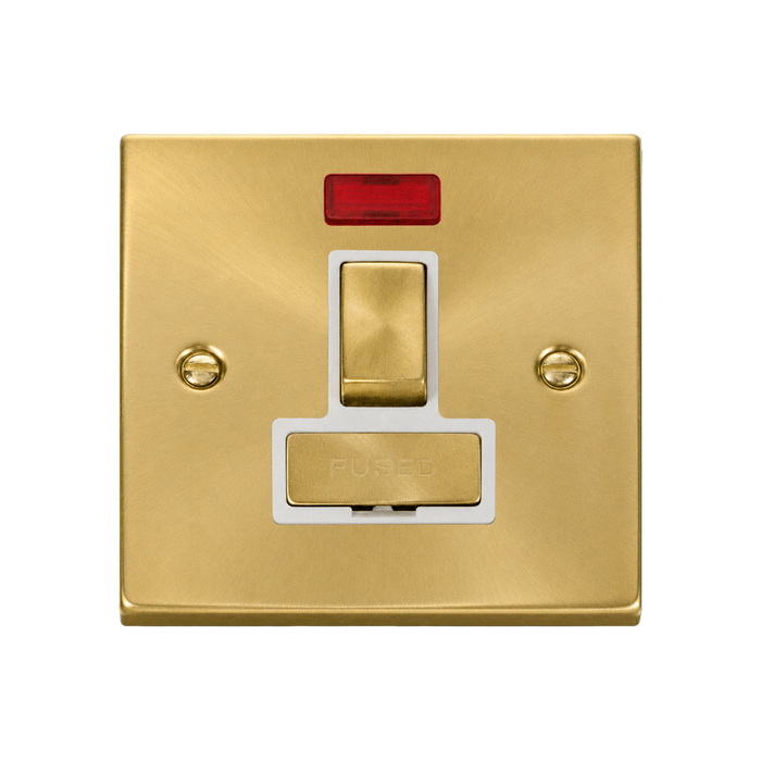 Click Deco Satin Brass 13A Switched Spur with Neon VPSB752WH