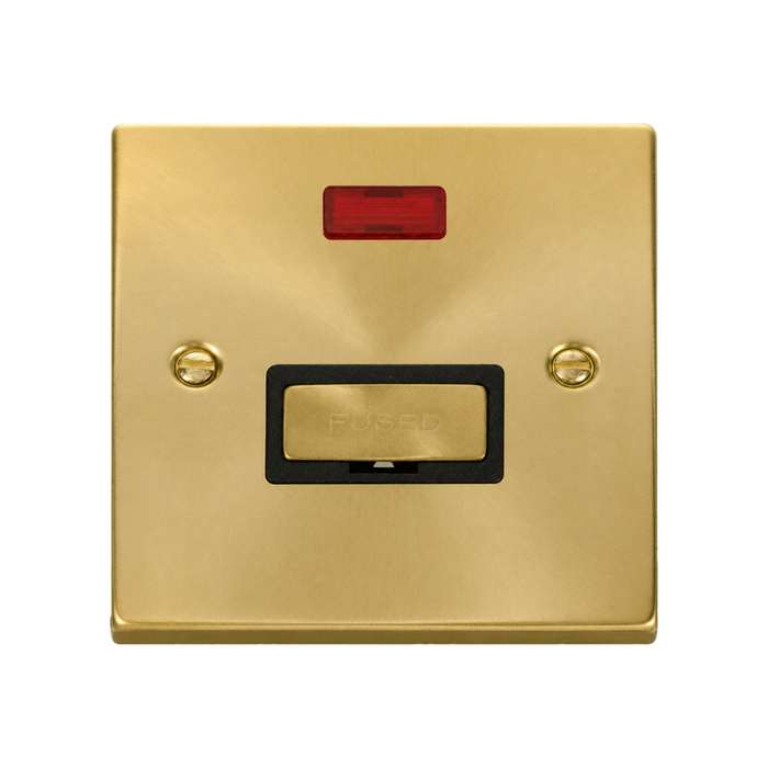 Click Deco Satin Brass 13A Unswitched Spur with Neon VPSB753BK