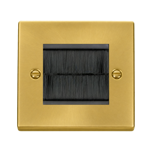Front view of Click Deco Satin Brass 2G Cable Brush Outlet