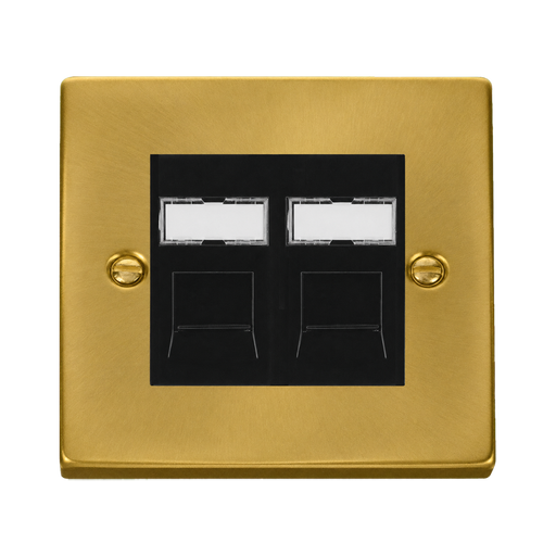 Front view of Click Deco Satin Brass Double Cat5e Data Socket
