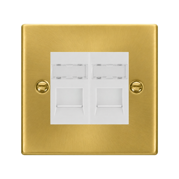 Click Deco Satin Brass Double Cat5e Data Socket VPSBRJ452WH